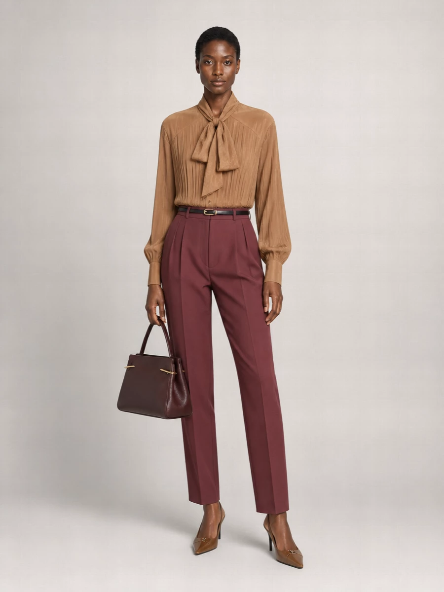 Saint Laurent Silk Mid-Rise Straight-Leg Tailored Trousers