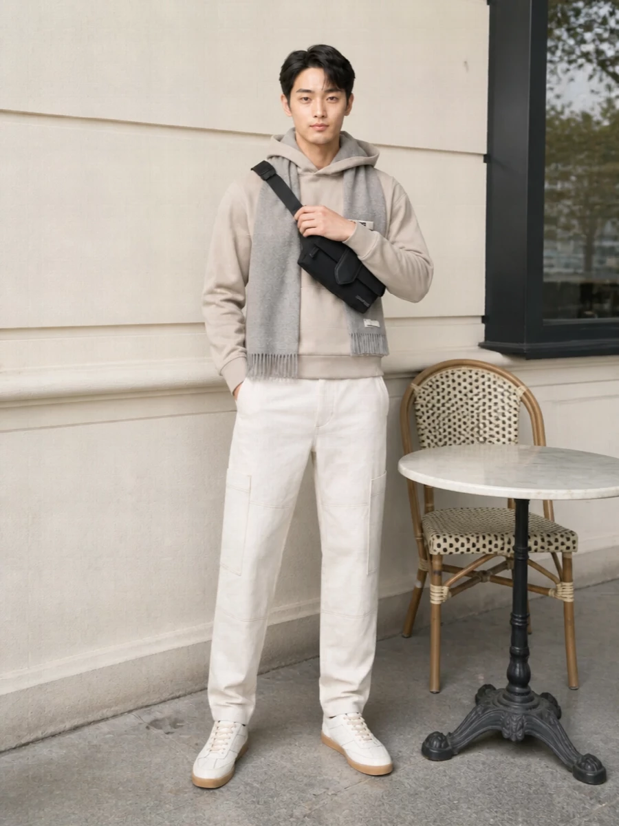 Jacquemus beige hoodie cream cargo trousers