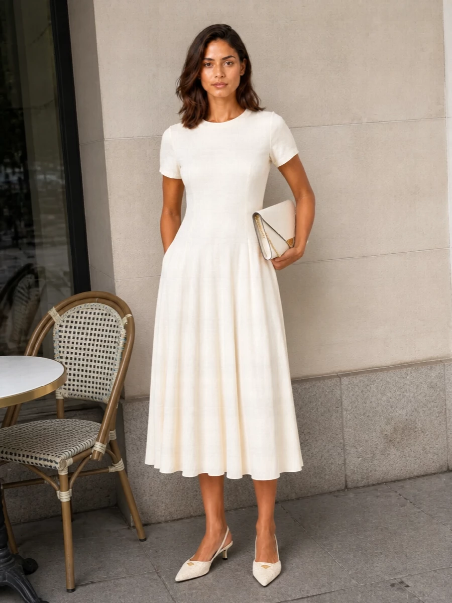 Prada ivory midi dress woven slingback heels