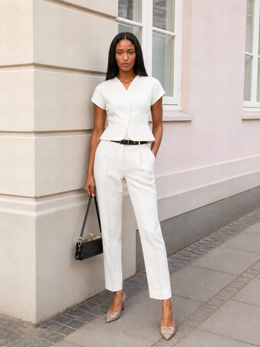 Jacquemus ivory peplum tailored trousers outfit