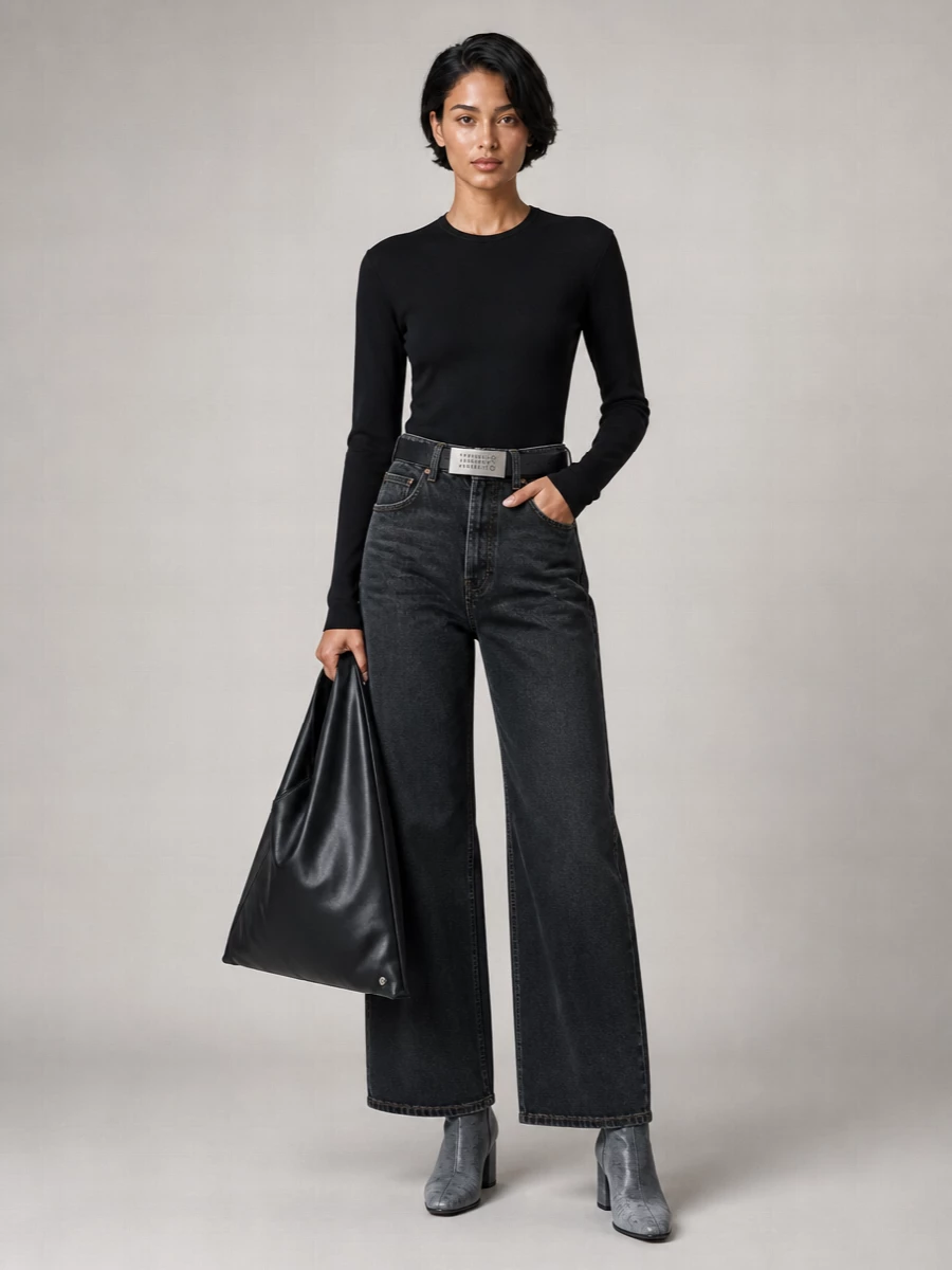Mm6 Maison Margiela Asymmetric Wide-Leg Denim Jeans