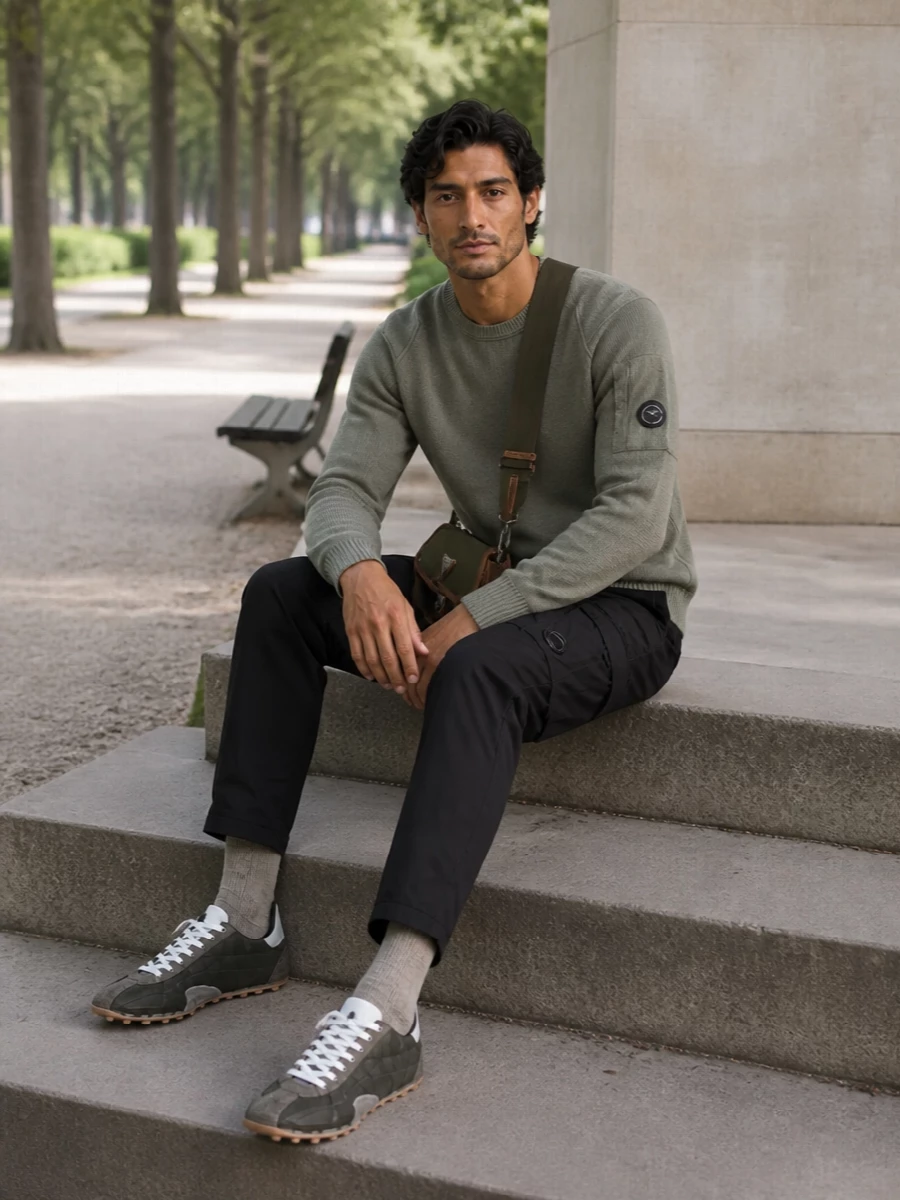 Cp company sage sweater cargo trousers outfit