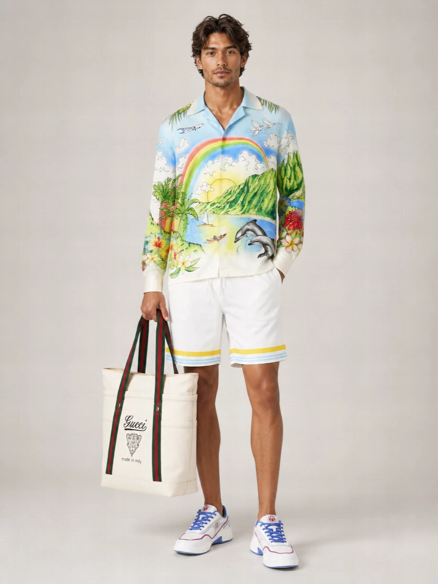 Casablanca Silk Printed Long-Sleeve Shirt