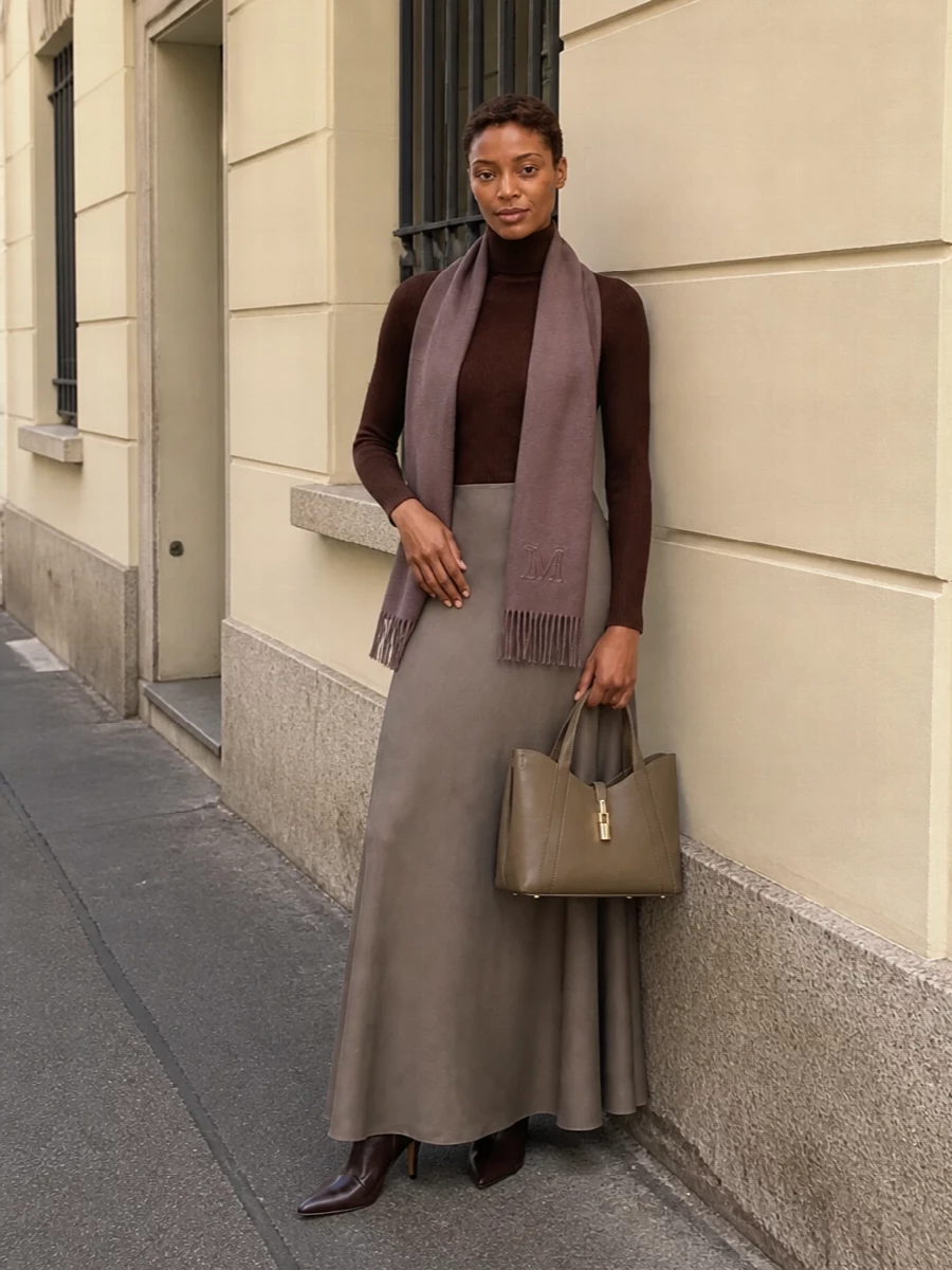 Fabiana filippi taupe maxi skirt brown knit boots