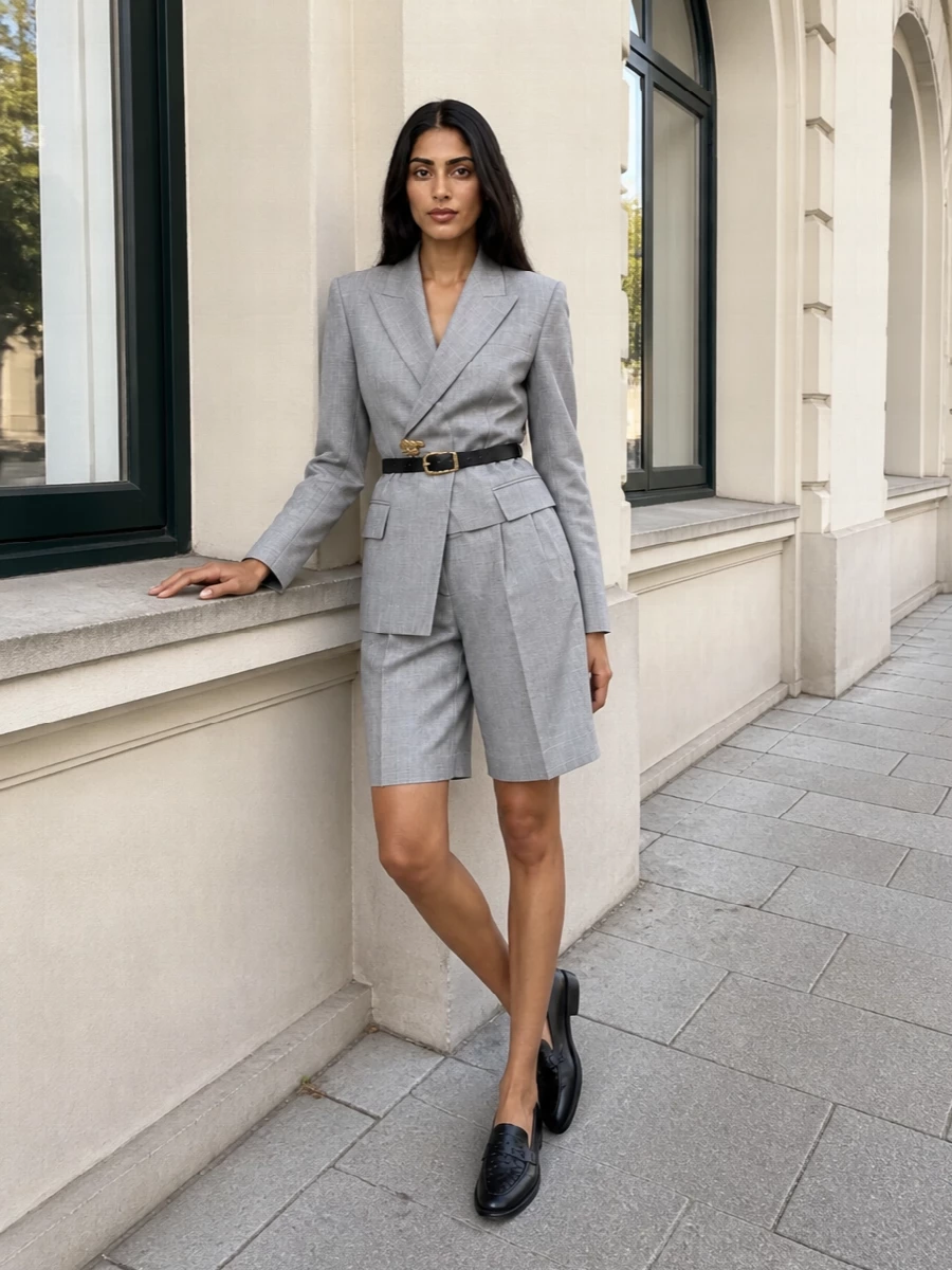 Bottega veneta grey tailored bermuda short suit