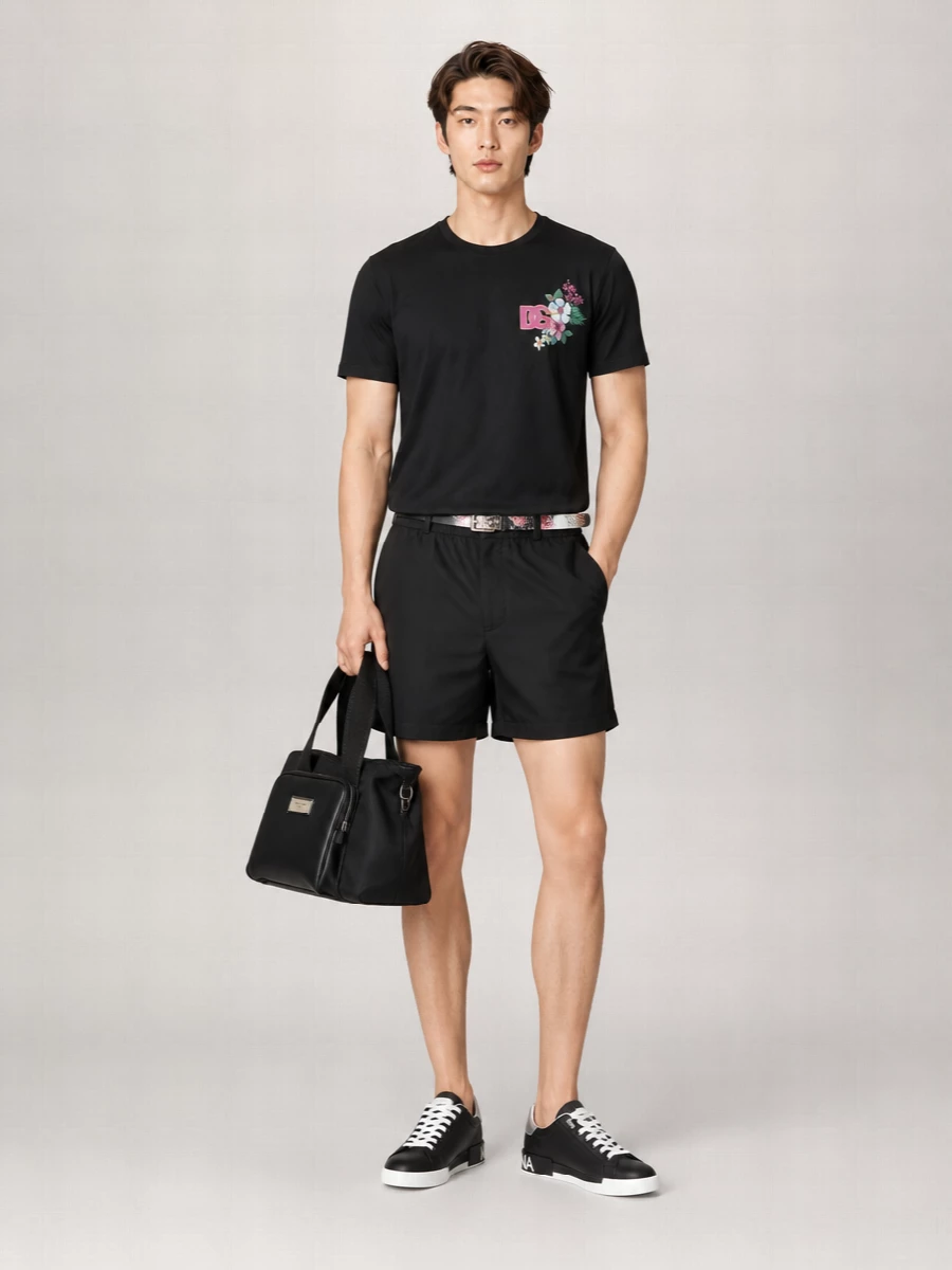 Dolce&Gabbana Floral-Print Logo-Print Cotton Crew-Neck T-Shirt