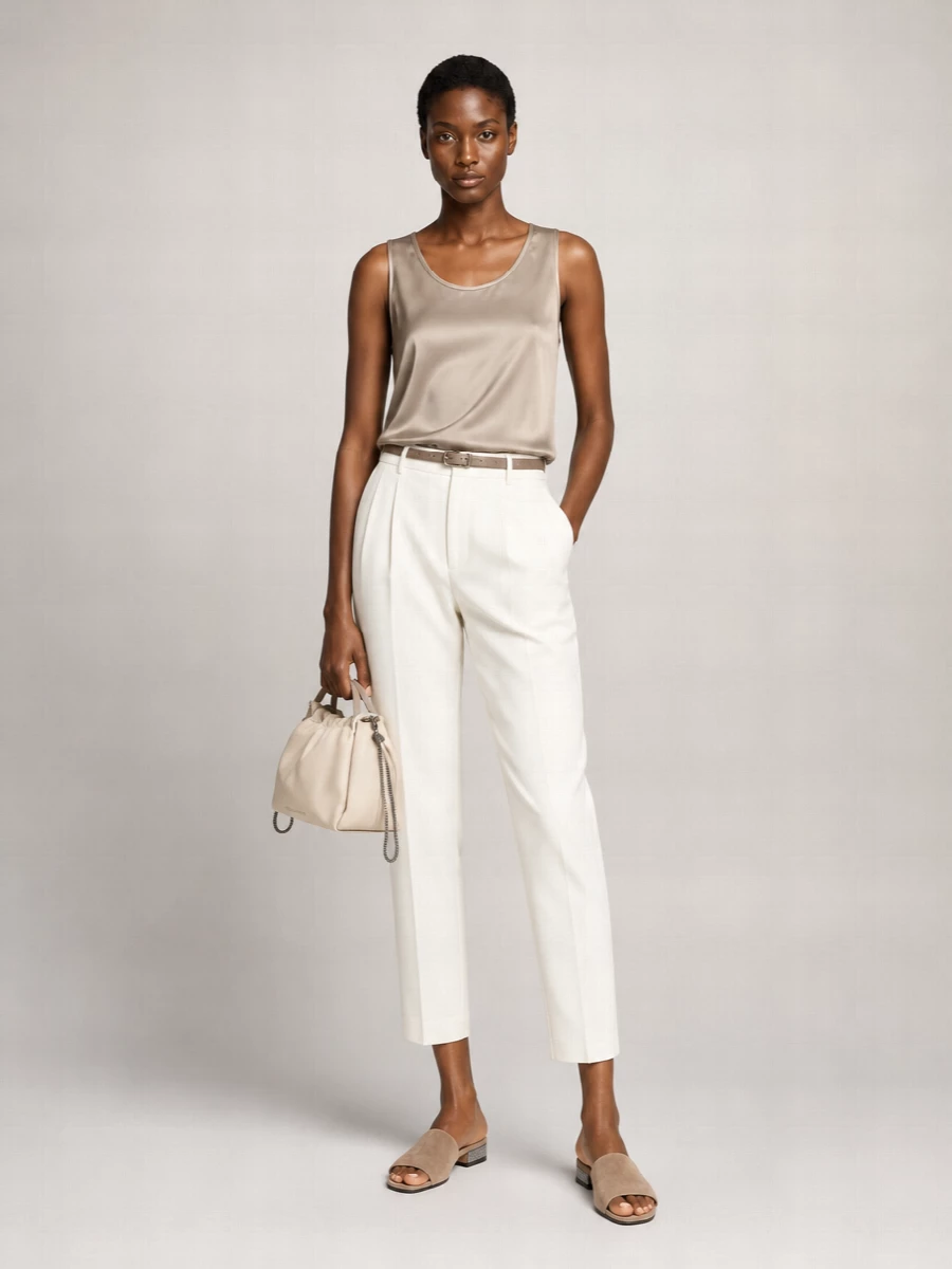 Brunello Cucinelli Silk Satin Crew Neck Top