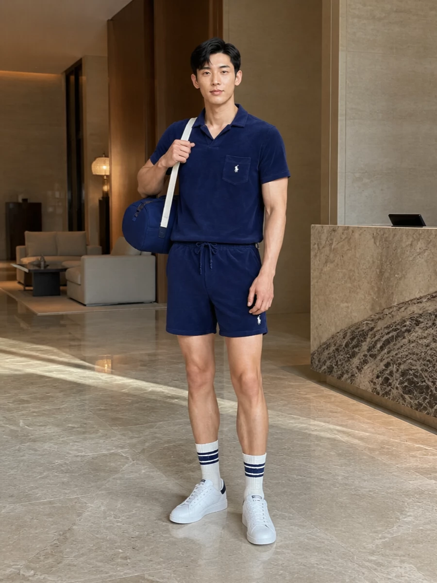Polo ralph lauren navy shorts outfit sneakers