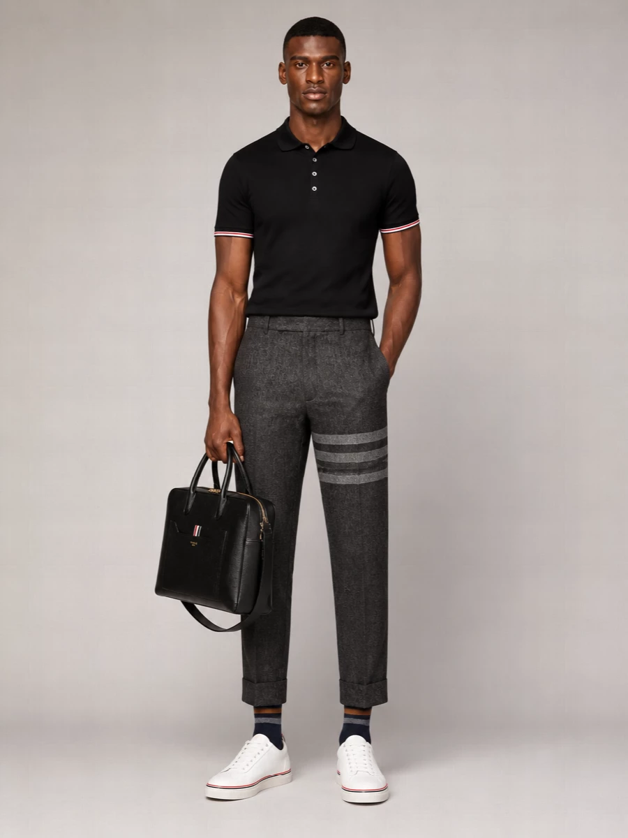 Thom Browne Striped Short-Sleeve Cotton Polo Shirt