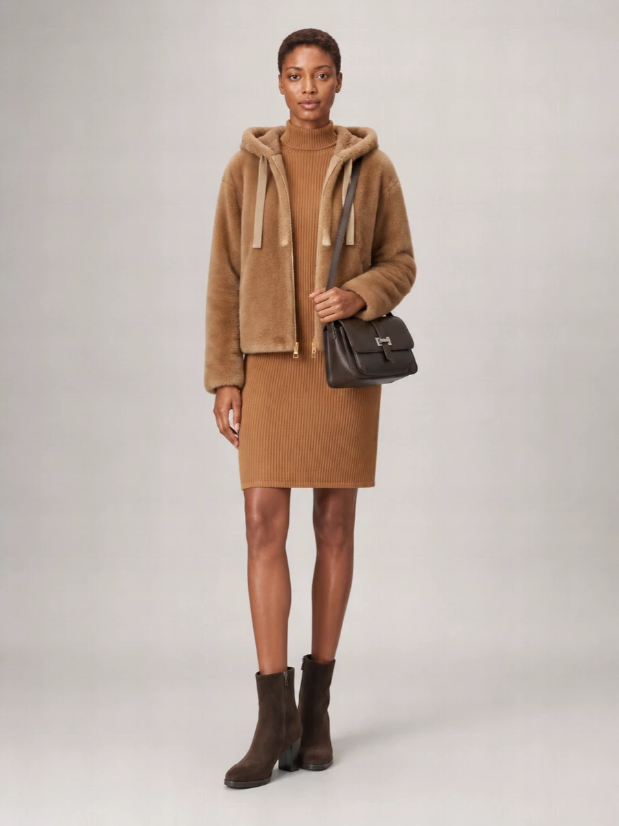 Herno Faux Fur Hooded Bomber Jacket