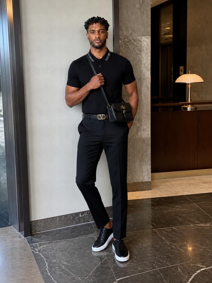 Versace black polo tailored trousers sneakers