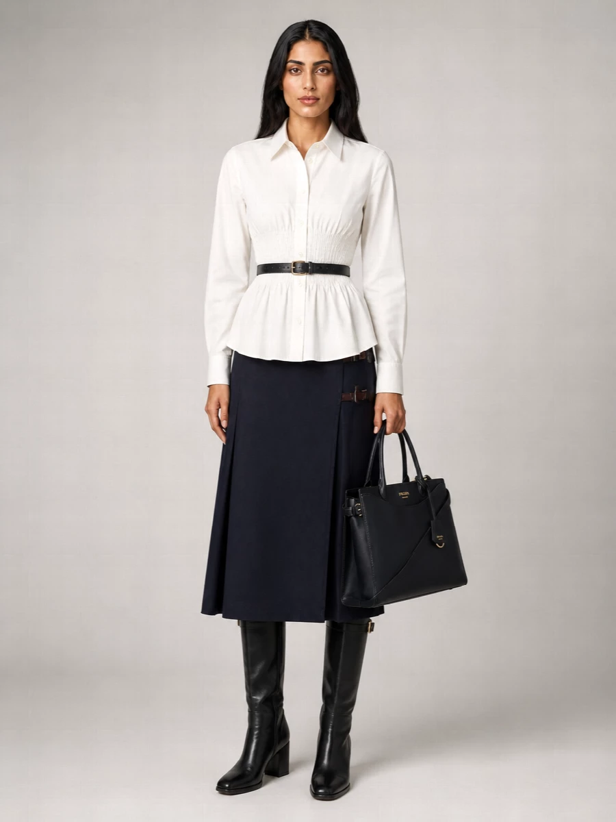 Prada wool cashmere pleated midi skirt