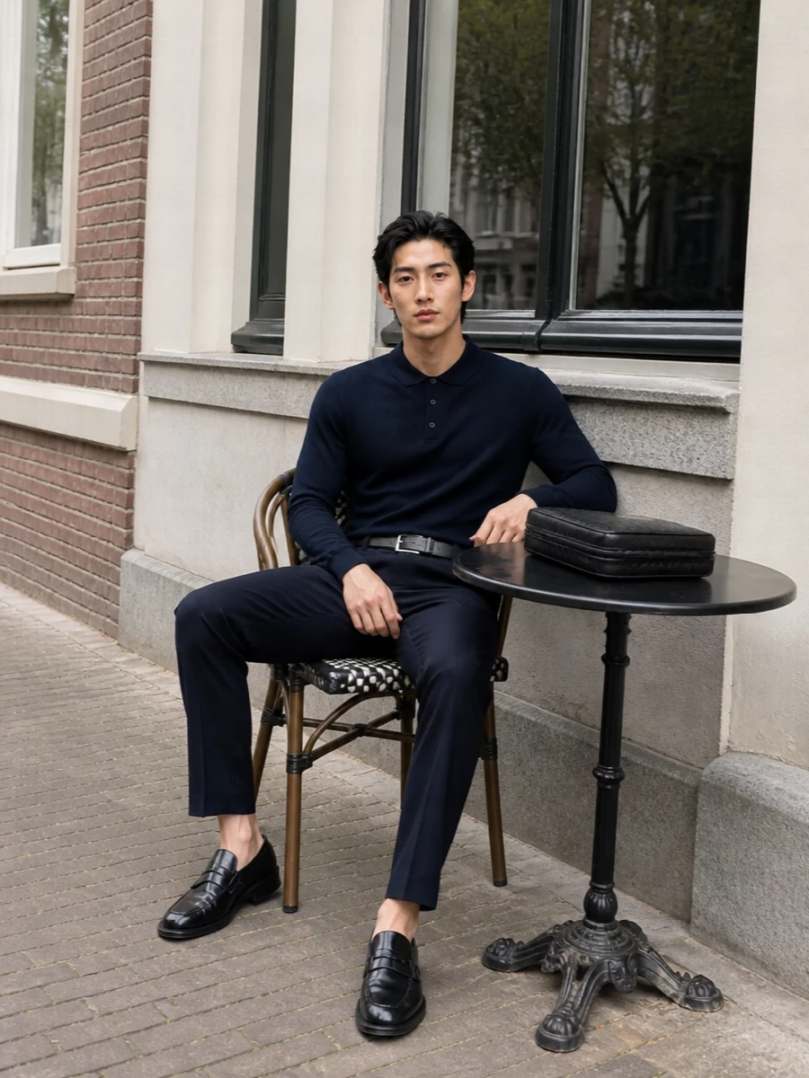 Vince navy trouser knit polo loafers