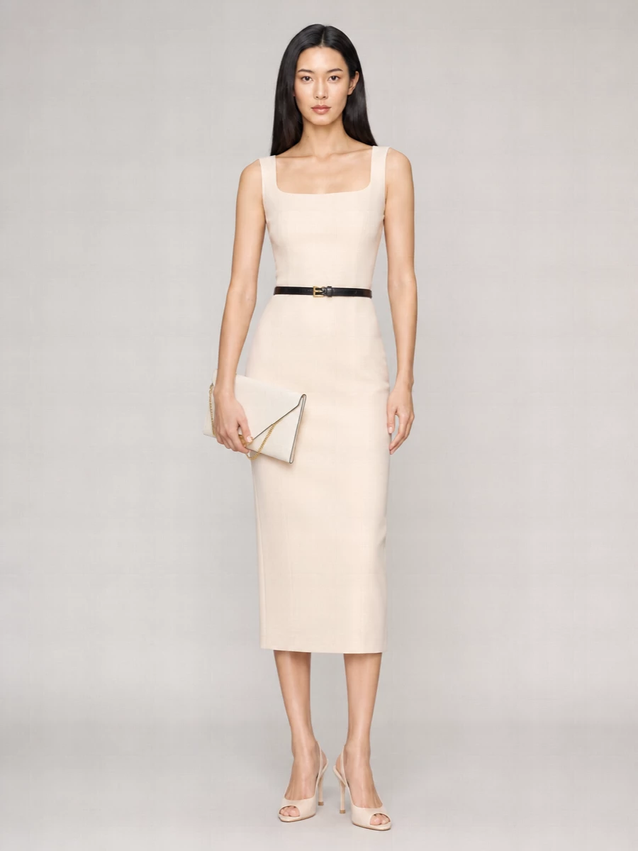 Magda Butrym Silk-Blend Square-Neck Midi Dress