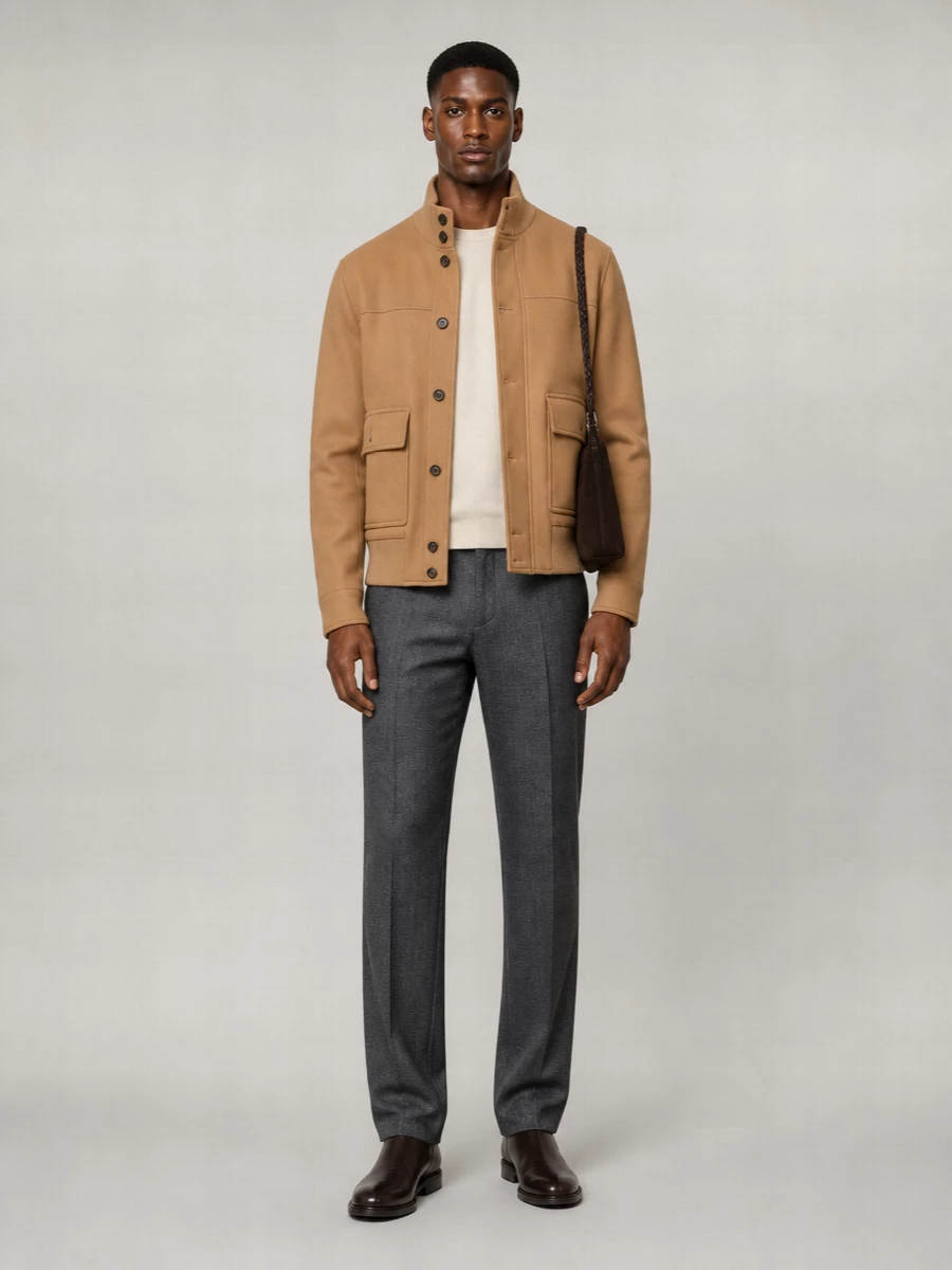 Lardini Virgin Wool Ribbed-Collar Bomber Jacket