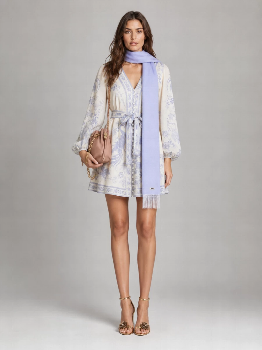 Zimmermann Linen Floral-Print V-Neck Puff-Sleeve Mini Dress