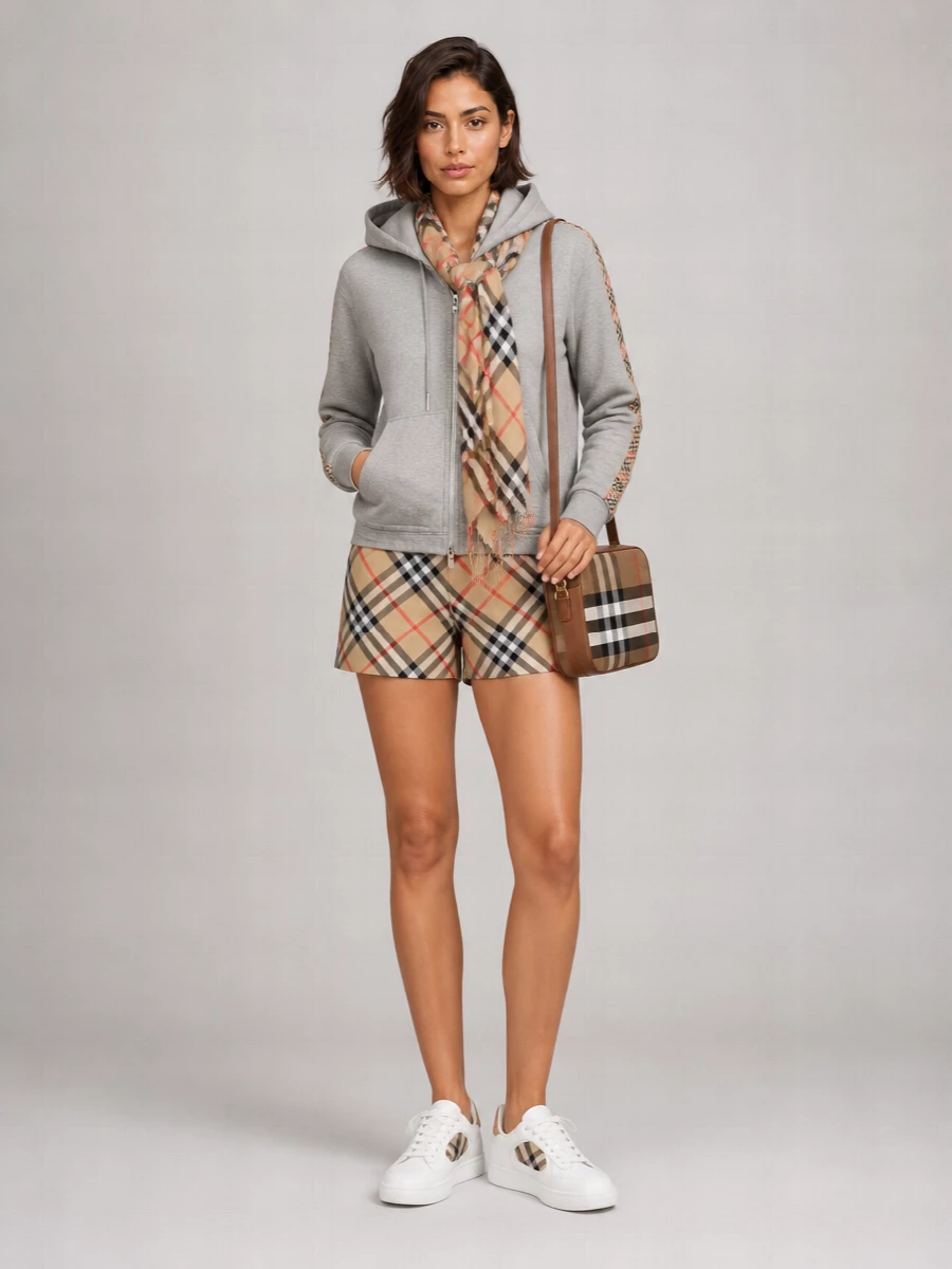 Burberry Checked Cotton Zip-Up Hoodie