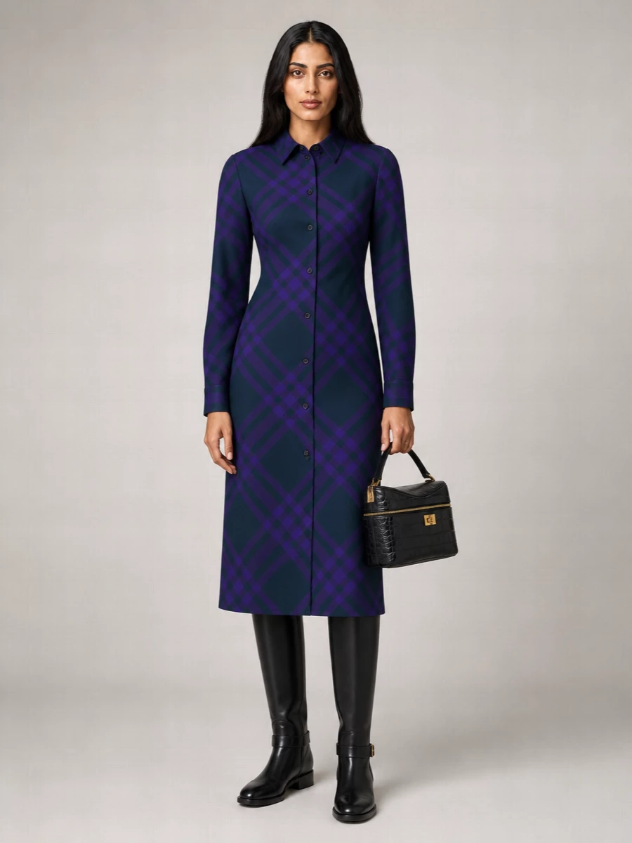Burberry Embroidered Wool Shirt Midi Dress