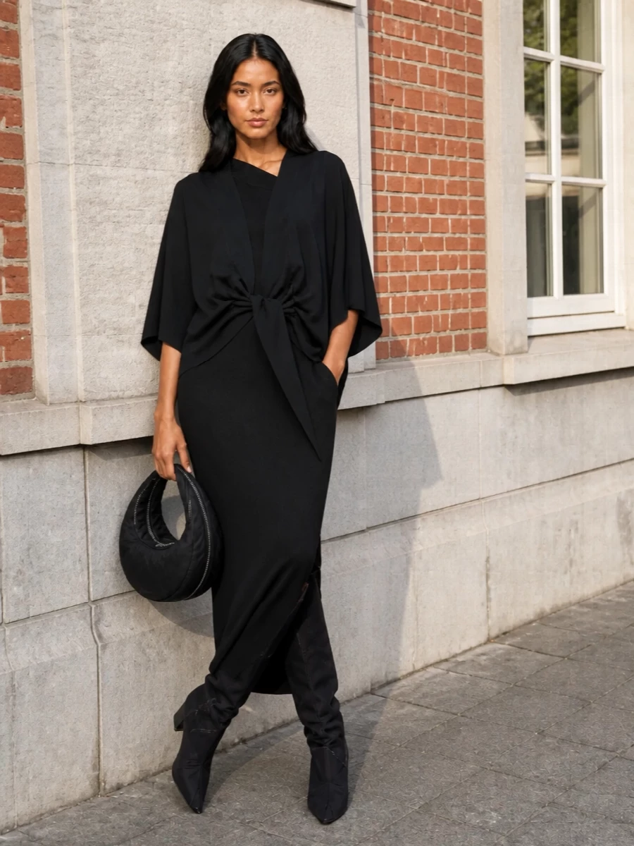 Rick owens black cape jacket asymmetric knit dress
