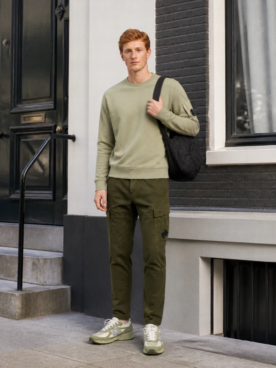 Cp company sage sweatshirt olive cargo outfit