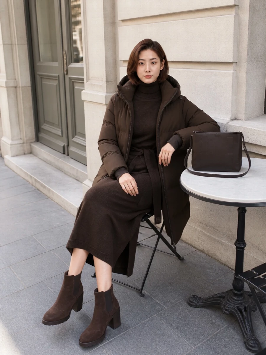 Herno brown parka lemaire knit dress outfit