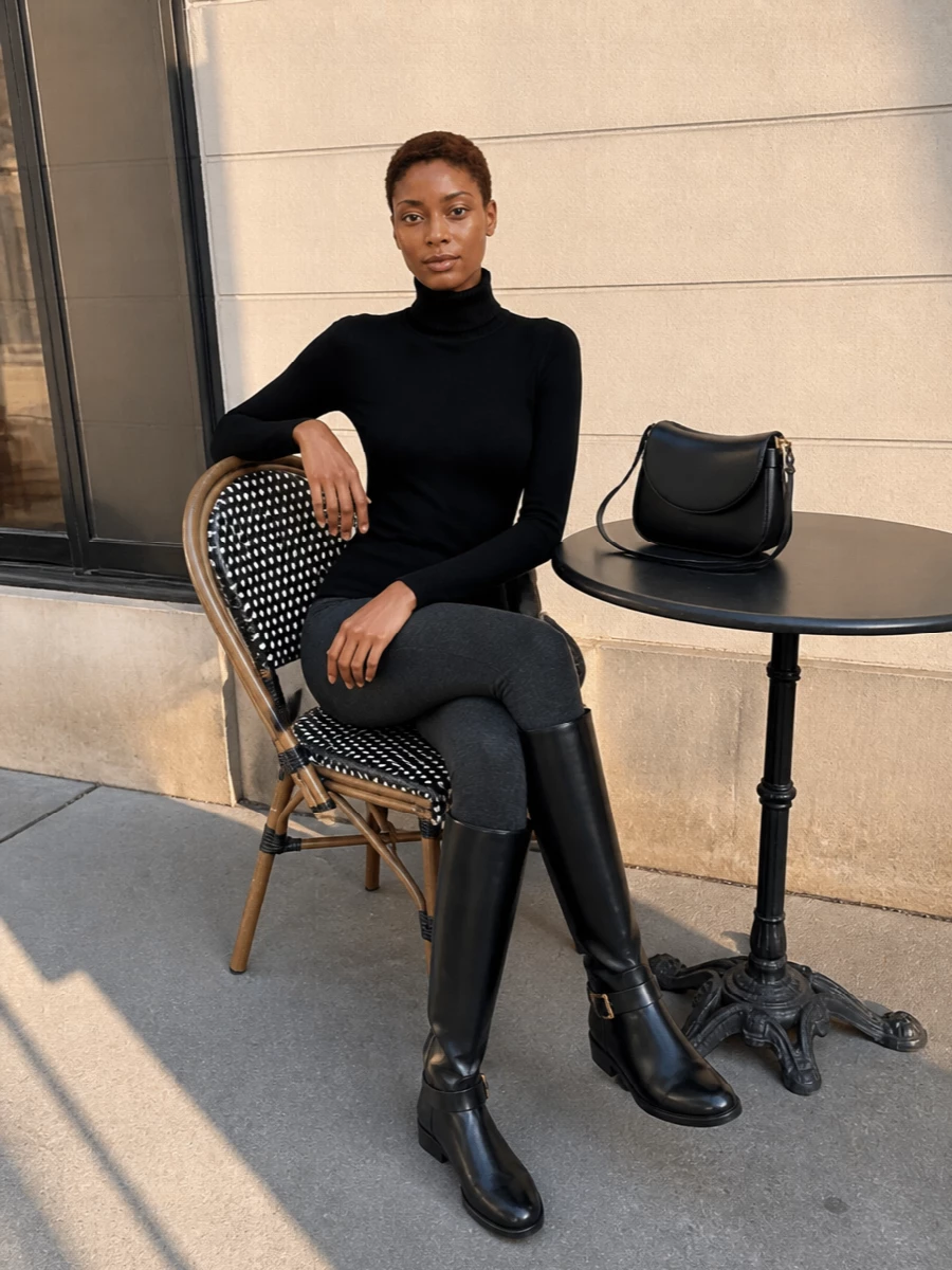 Dolce gabbana charcoal leggings black turtleneck outfit