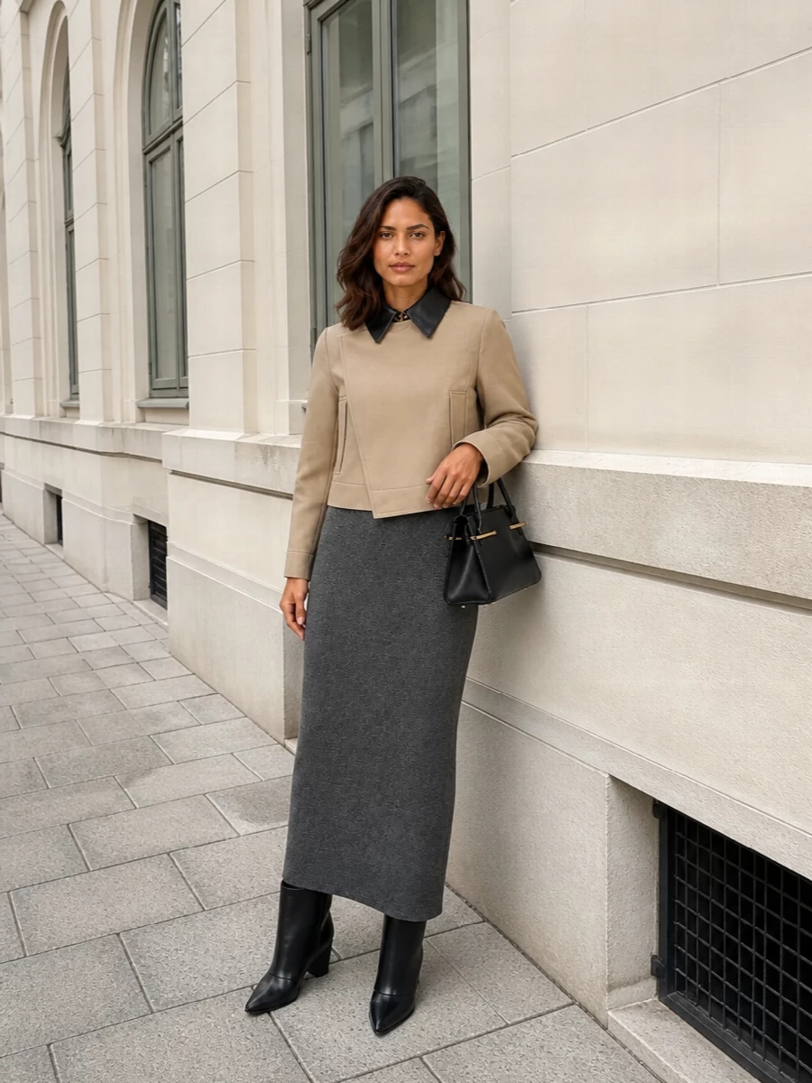 Givenchy cropped coat charcoal knit maxi dress
