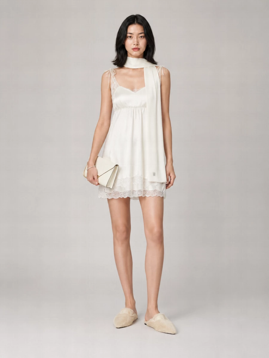Magda Butrym Silk Lace-Trim Asymmetric V-Neck Nightdress