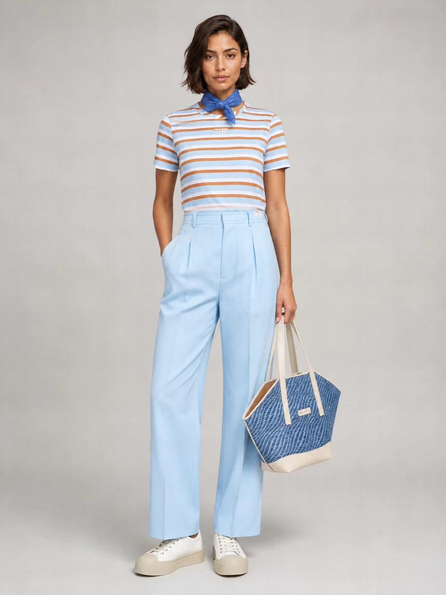 Marni Striped Cotton Logo Patch T-Shirt