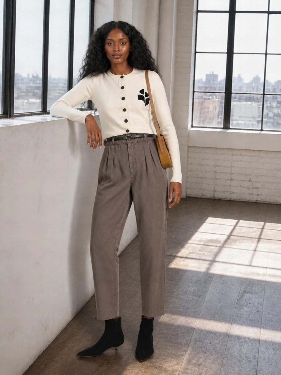 Isabel marant etoile cardigan tapered trousers outfit