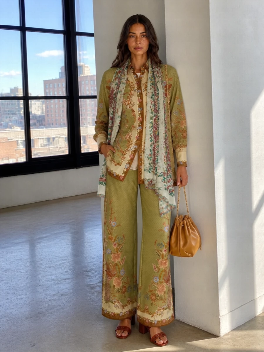 Zimmermann sage floral wide leg pants set