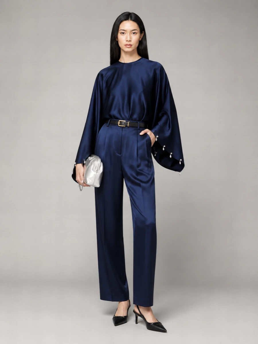 Stella Mccartney Satin High-Rise Straight-Leg Wide-Leg Tailored Trousers