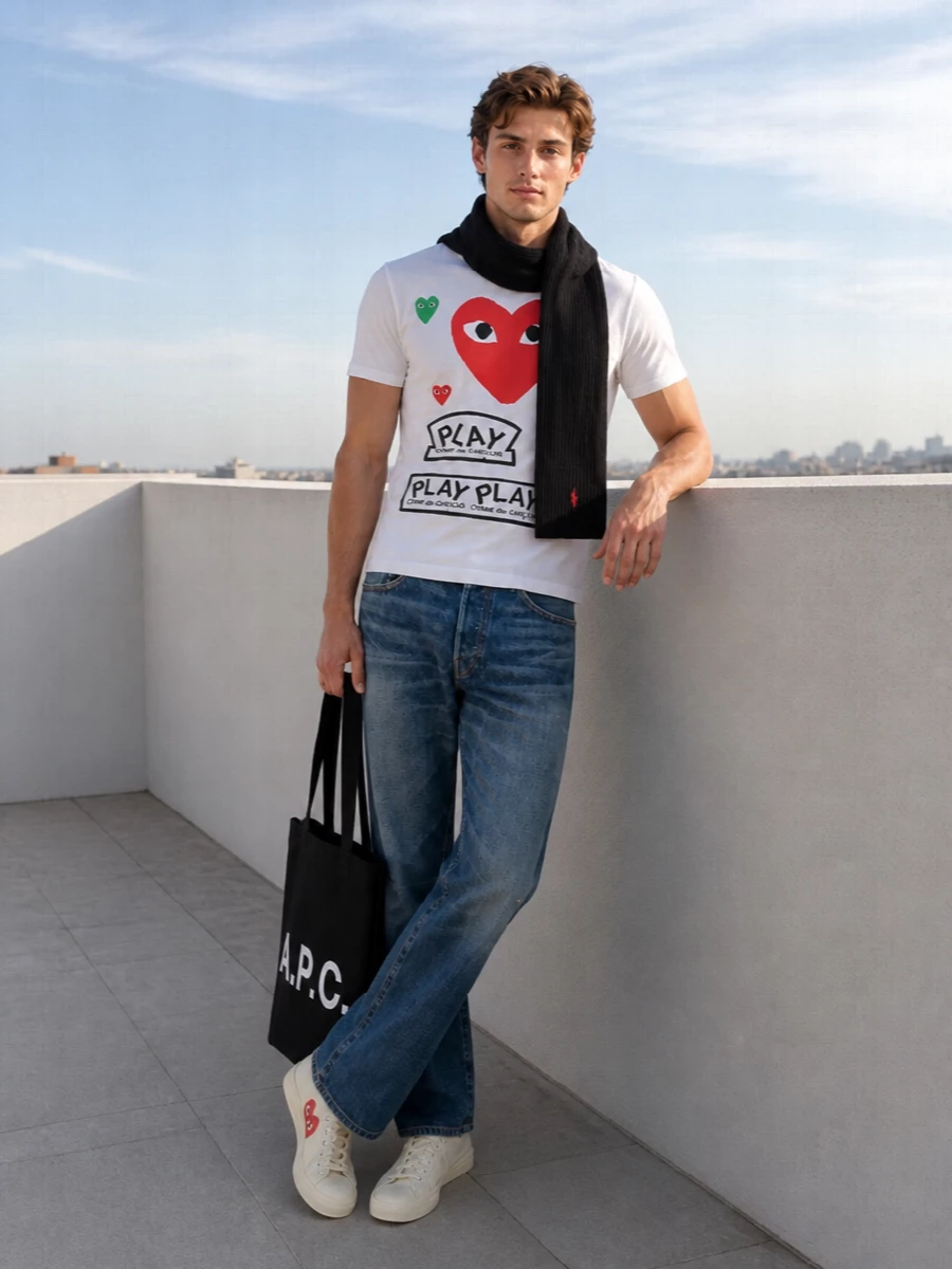 Comme des garcons play tee jeans sneakers