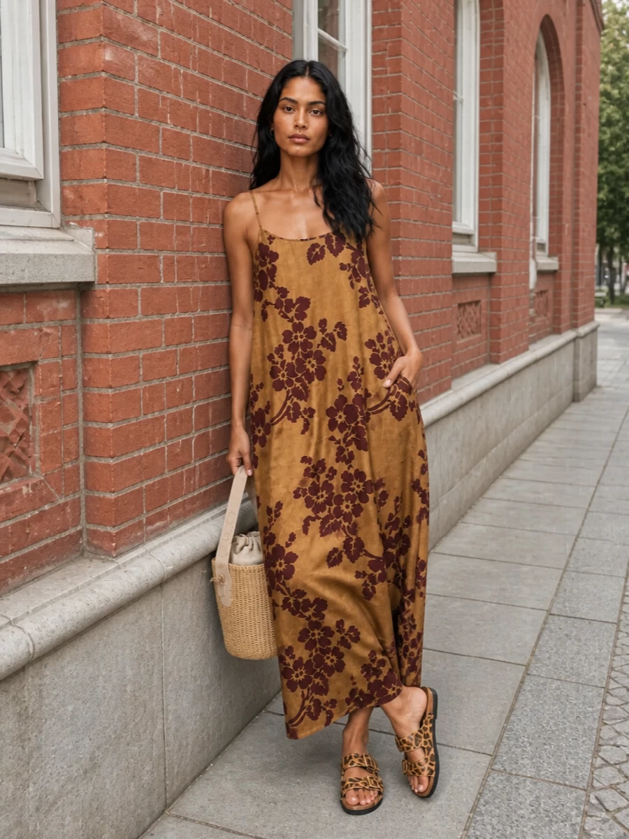 I’m anchoring this with the Uma Wang slip, which lets the leopard Birkenstocks sit as a subtle accent instead of competing with another animal print. The warm tan and burgundy feel boho but grown-up, especially with the Chloé raffia bucket that leans into a softly nomadic, city-ready vibe. Together it reads as relaxed, textural and quietly sensual, perfect for late summer into autumn with a simple knit layered on top if you want more coverage.