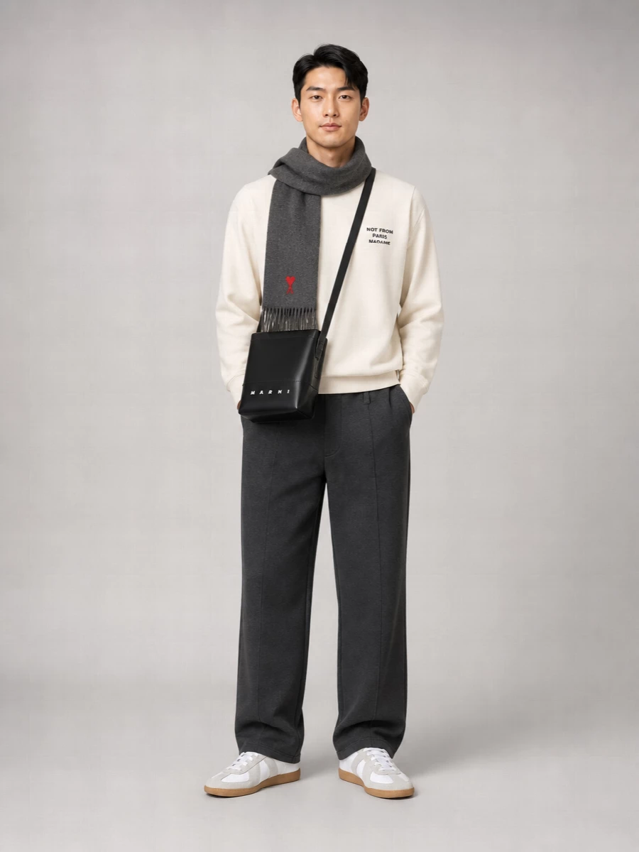 Drôle De Monsieur Cotton Ribbed Crew Neck Sweatshirt