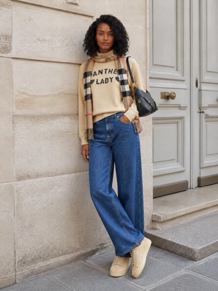 Valentino wide leg jeans panther lady sweatshirt