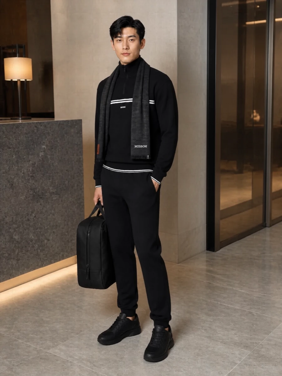 Boss half zip burberry track pants black sneakers