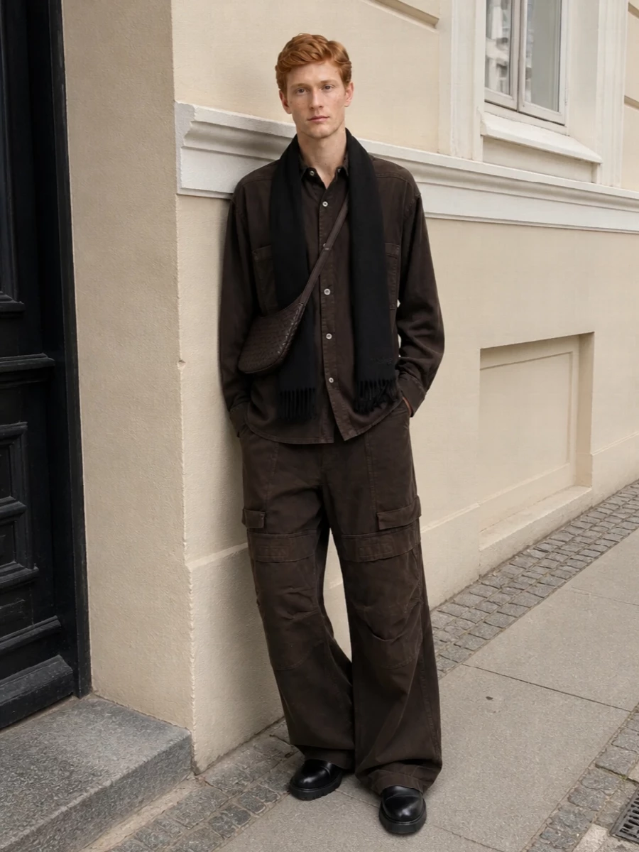 Rick owens drkshdw brown shirt wide leg cargos