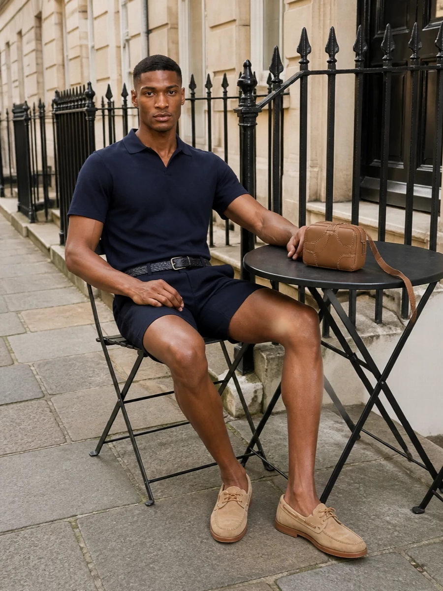 Paul shark navy polo shorts suede boat shoes