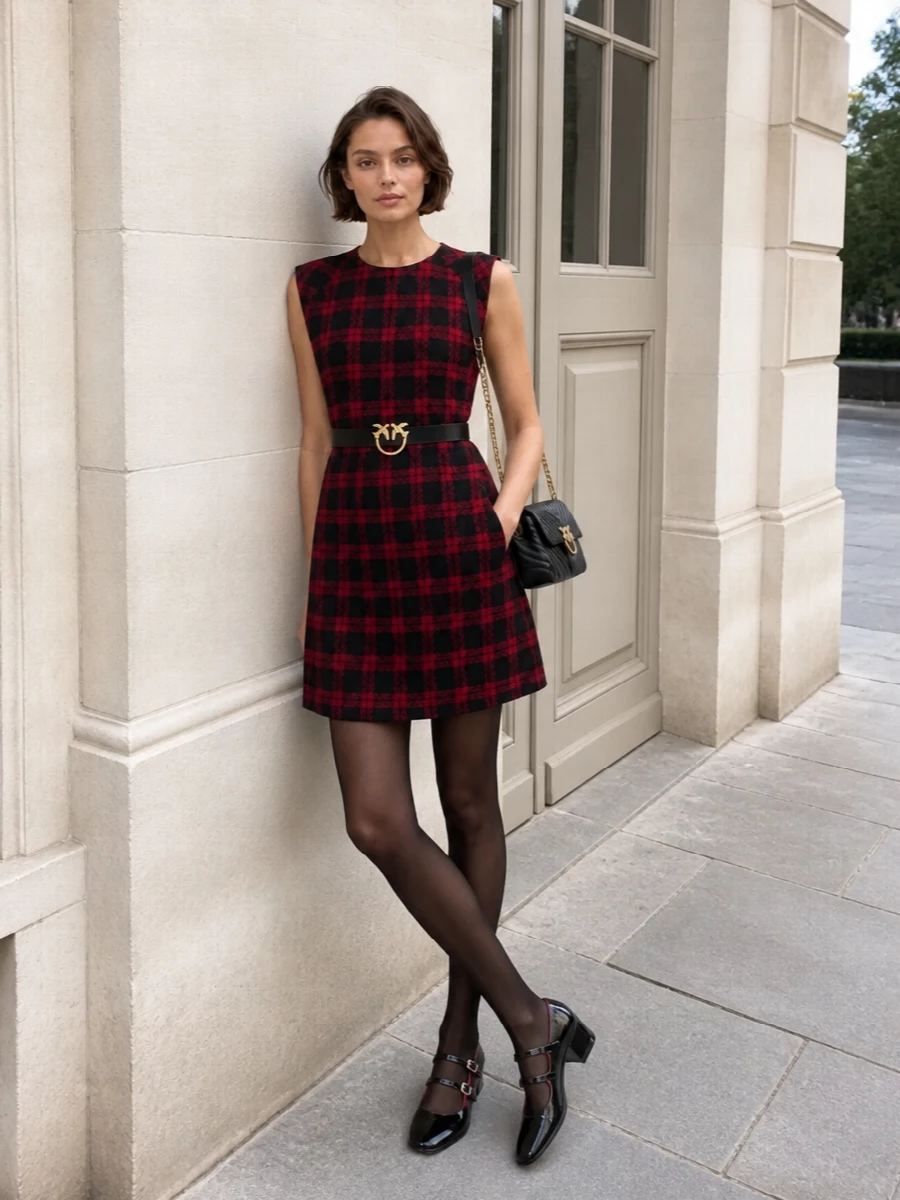 Pinko plaid dress mary jane heels quilted bag
