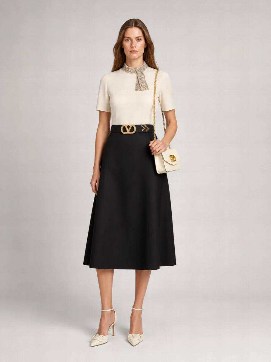 Valentino Garavani Silk Embellished High Neck Short Sleeve Blouse