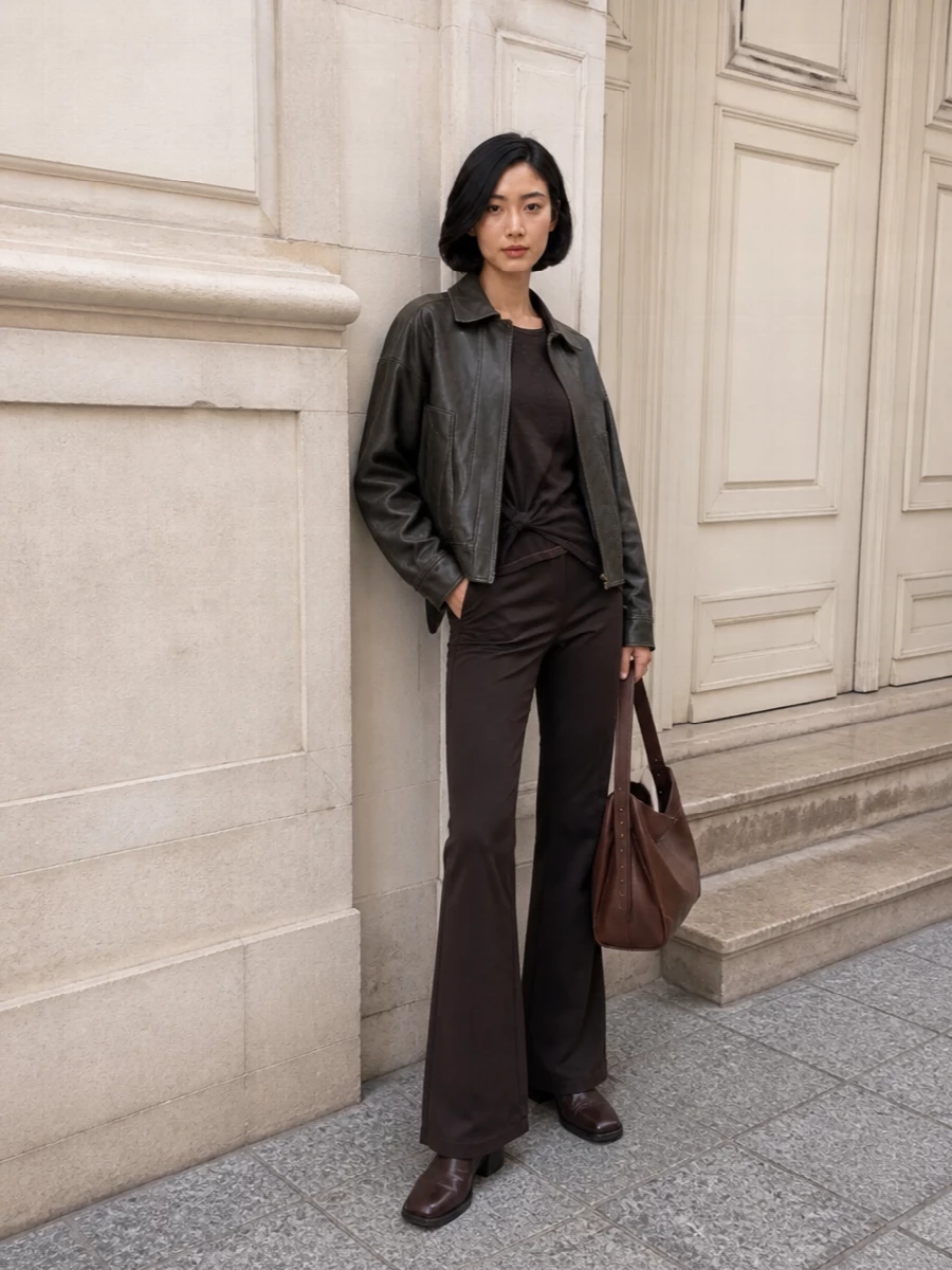 Alysi bomber brown flared trousers outfit