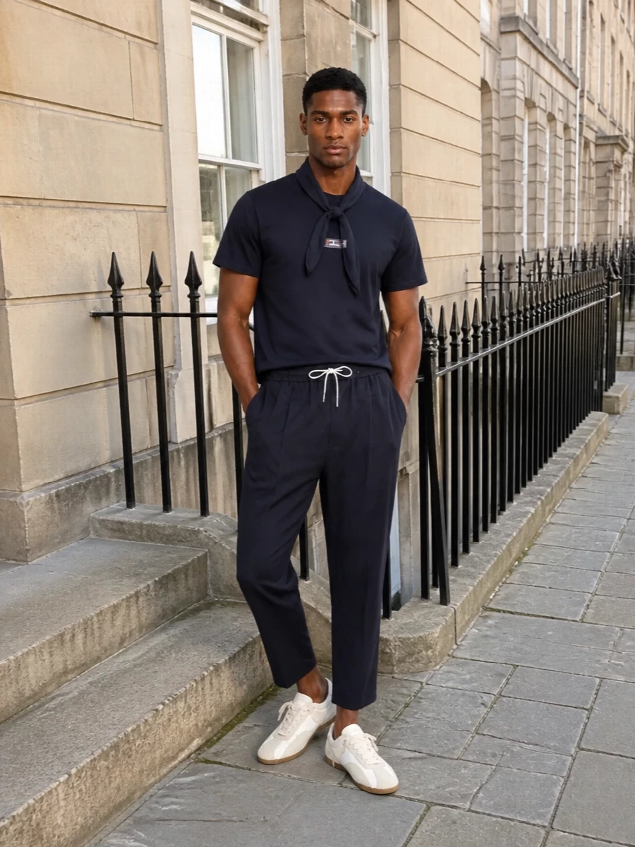 Les deux navy tee cropped trouser outfit