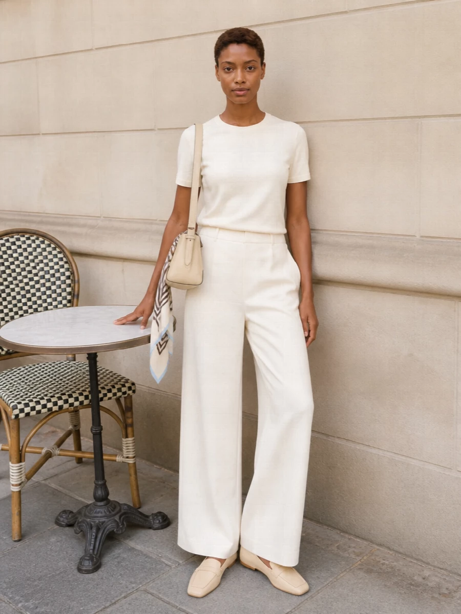 Max mara wide leg trousers aeyde loafers outfit