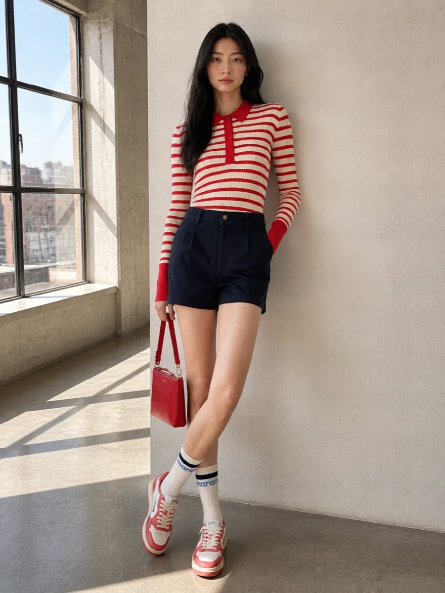 Semicouture striped polo navy shorts autry sneakers