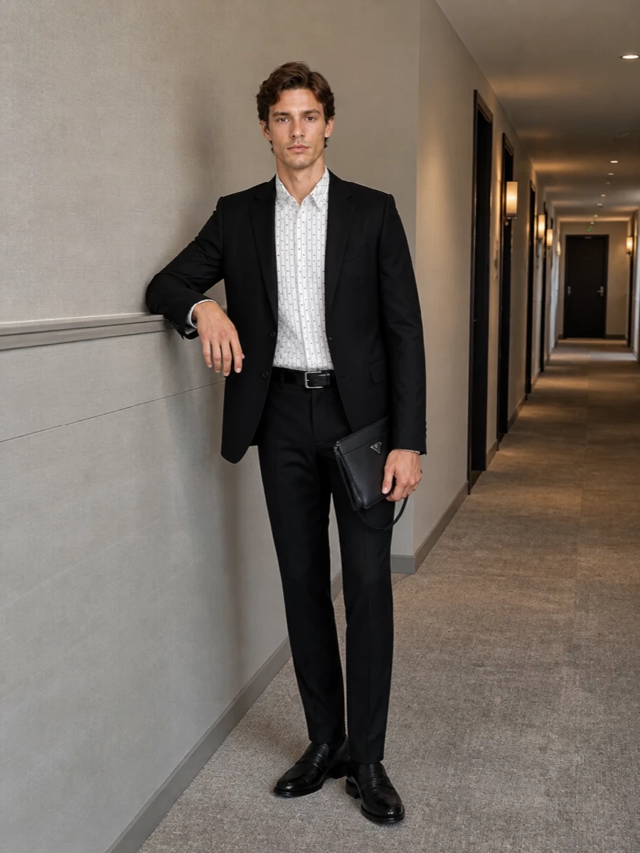 Dolce gabbana striped shirt black tailored trousers