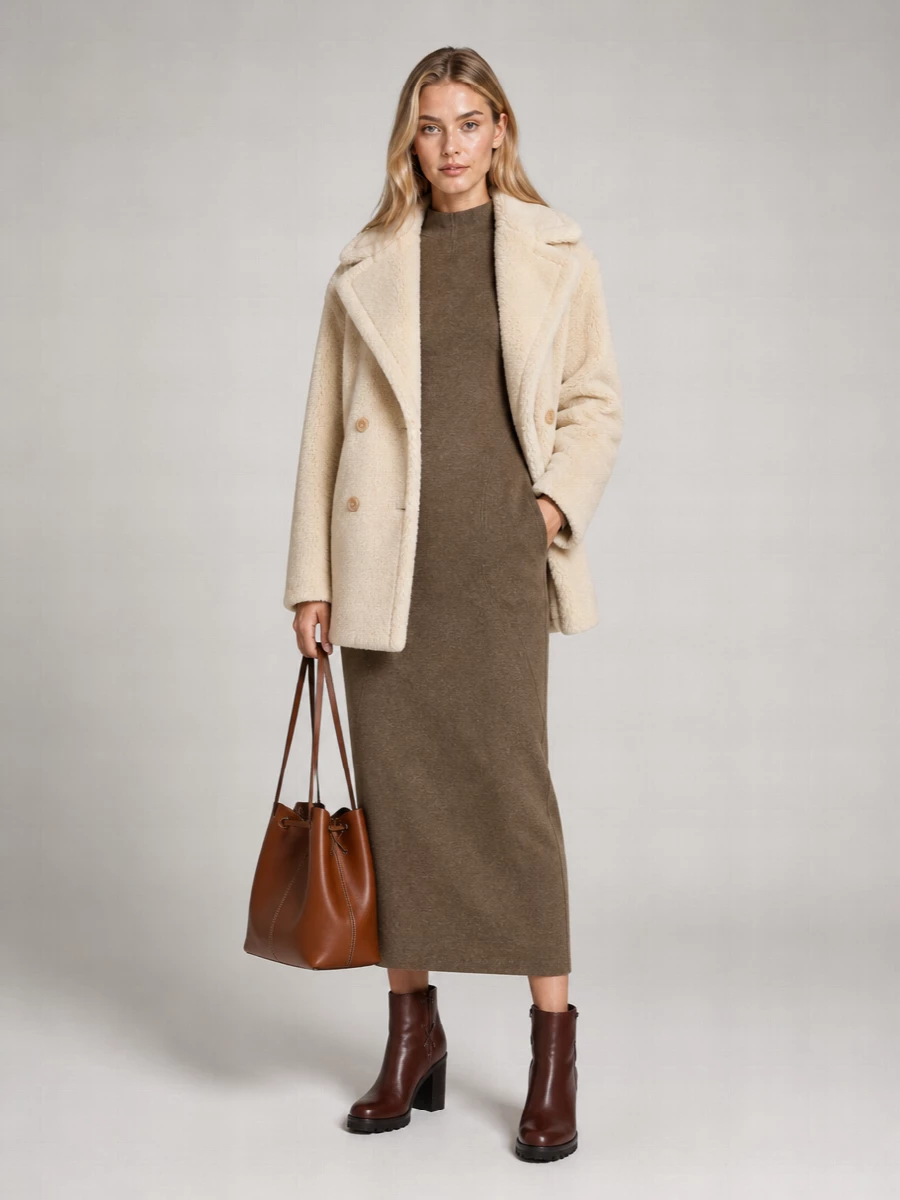Max Mara Silk Teddy Double-Breasted Coat