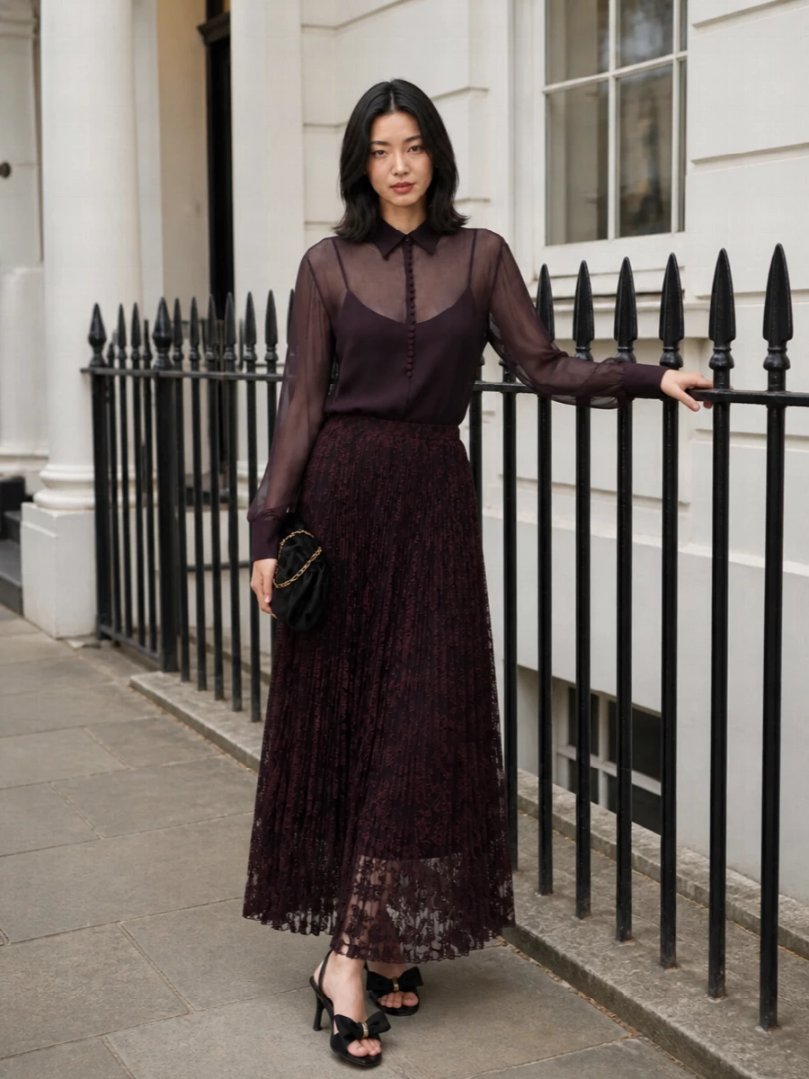 Ermanno scervino plum lace skirt evening outfit