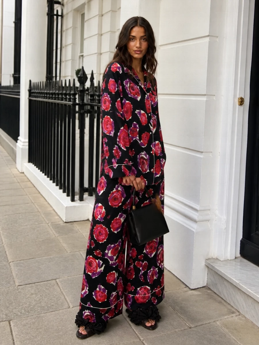 Marni floral wide leg trousers matching shirt outfit