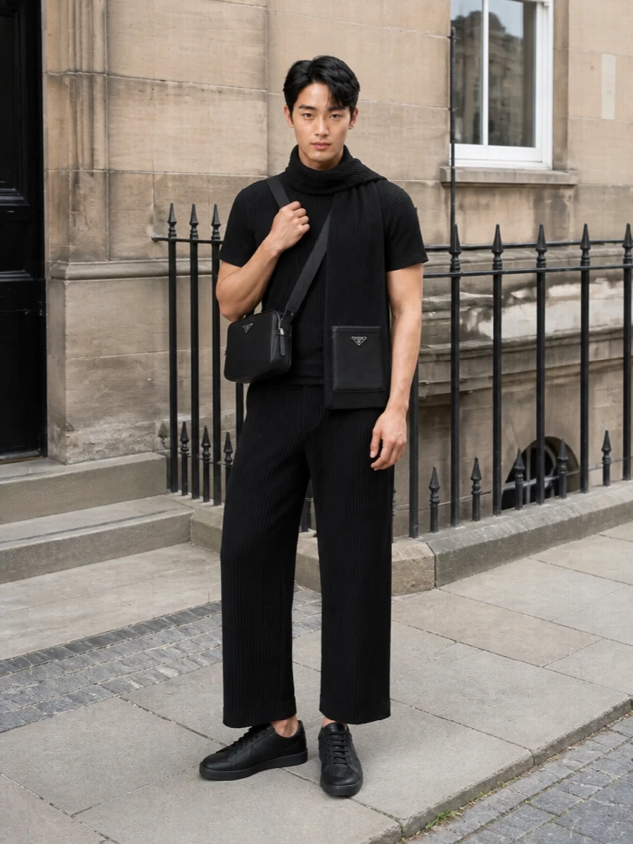 Homme plisse issey miyake black pleated outfit